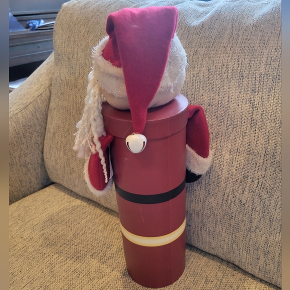 SANTA GIFT BOX WINE SIZED RED WHITE BLACK GOLD REMOVABLE LID WITH BELL - Picture 3 of 6